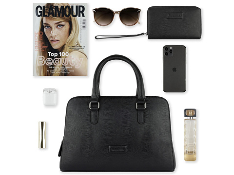 Сумка женская BUGATTI ЭЛЬЗА | ELSA, чёрная, воловья кожа/полиэстер, 32х13х22 см - рис 11.