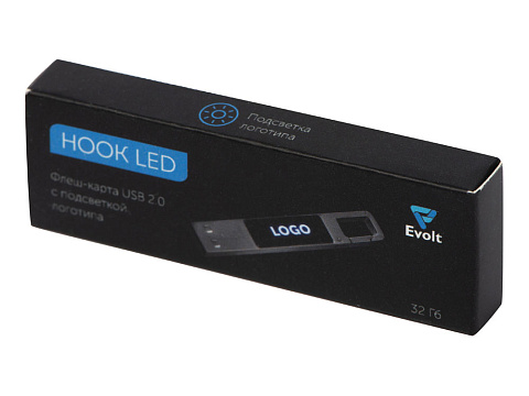 USB 2.0- флешка на 32 Гб c подсветкой логотипа Hook LED, темно-серый, синяя подсветка - рис 10.