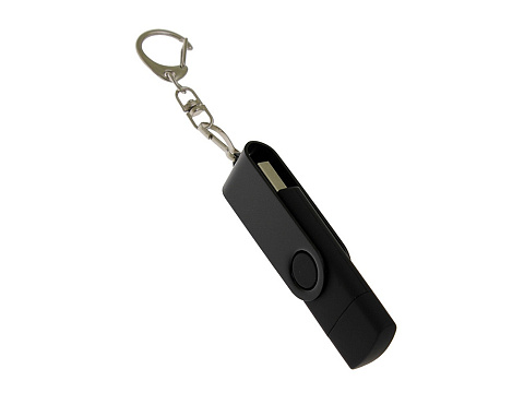 USB-флешка на 64 Гб 2 в 1 поворотный механизм, c дополнительным разъемом Type-C с одноцветным металлическим клипом, черный - рис 2.
