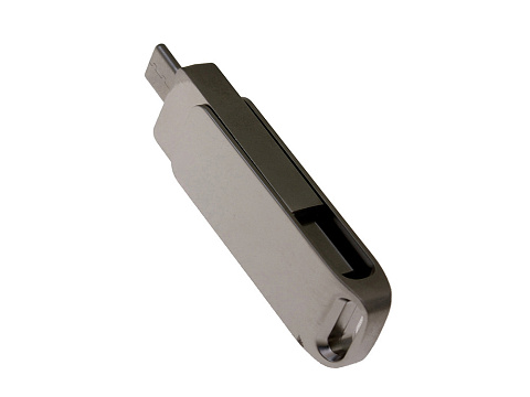 USB 3.0- флешка на 64 Гб поворотный механизм 2 в 1, c дополнительным разъемом Type-C с одноцветным металлическим клипом, серый - рис 3.