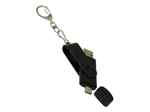 USB-флешка на 32 Гб 2 в 1 поворотный механизм, c дополнительным разъемом Type-C с одноцветным металлическим клипом, черный - рис 4.