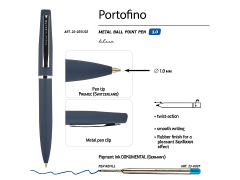 Ручка металлическая шариковая Portofino, софт-тач, 1.0 мм, синий - рис 3.