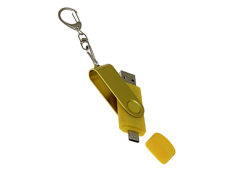 USB-флешка на 32 Гб 2 в 1 поворотный механизм, c дополнительным разъемом Type-C с одноцветным металлическим клипом, желтый - рис 4.