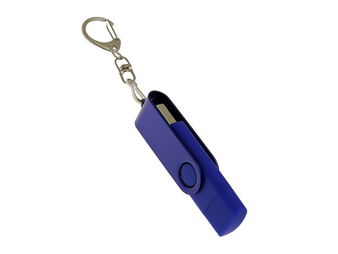 USB-флешка на 32 Гб 2 в 1 поворотный механизм, c дополнительным разъемом Type-C с одноцветным металлическим клипом, синий - рис 2.