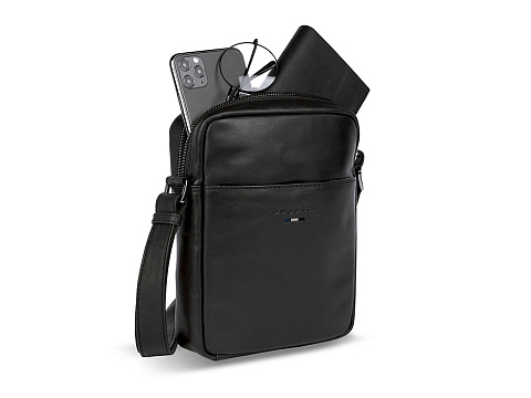 Сумка наплечная мужская BUGATTI РОМЕО | ROMEO, черная, воловья кожа/полиэстер, 16х4,5х21 см, 1,5 л - рис 6.