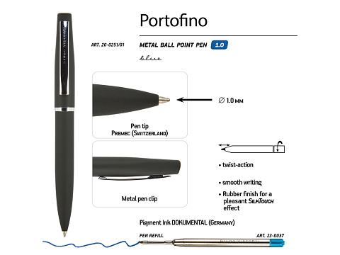 Ручка металлическая шариковая Portofino, софт-тач, 1.0 мм, черный - рис 3.