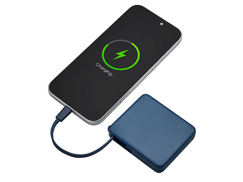 Внешний аккумулятор со встроенным кабелем USB-C Дэнси, 5000 мАч, темно-синий - рис 3.