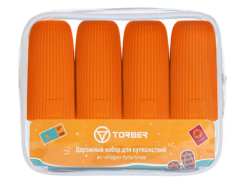 Дорожный набор бутылочек TORBER (4 пр.), силикон, оранжевый - рис 3.