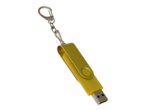 USB-флешка на 64 Гб 2 в 1 поворотный механизм, c дополнительным разъемом Type-C с одноцветным металлическим клипом, желтый - рис 3.