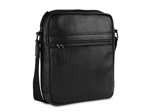 Сумка наплечная мужская BUGATTI ДЖОЭЛ | JOEL, черная, натуральная воловья кожа, 23х6х25 см