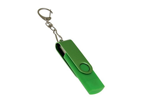USB-флешка на 64 Гб 2 в 1 поворотный механизм, c дополнительным разъемом Type-C с одноцветным металлическим клипом, зеленый