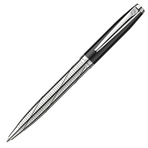 Ручка шариковая Pierre Cardin коллекция ЛЕВ 750 | LEO 750. Корпус - латунь и лак. Отделка и детали дизайна - сталь, хром, гравировка. Цвет - черный и серебристый. Упаковка Е-2.