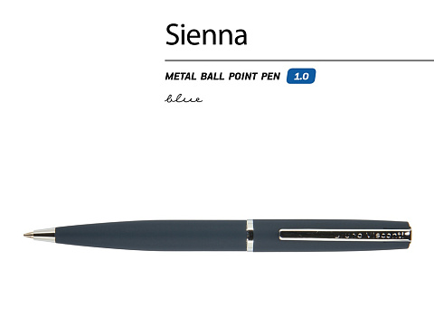 Ручка Sienna шариковая  автоматическая, синий металлический корпус soft-touch, 1.0 мм, синяя - рис 2.