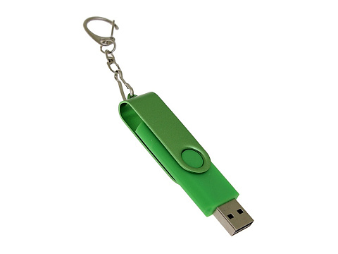 USB-флешка на 64 Гб 2 в 1 поворотный механизм, c дополнительным разъемом Type-C с одноцветным металлическим клипом, зеленый - рис 3.