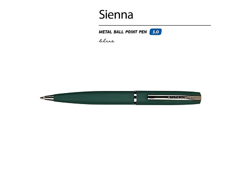 Ручка Sienna шариковая  автоматическая, зеленый металлический корпус soft-touch, 1.0 мм, синяя - рис 2.