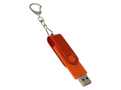 USB-флешка на 16 Гб 2 в 1 поворотный механизм, c дополнительным разъемом Type-C с одноцветным металлическим клипом, оранжевый - рис 3.