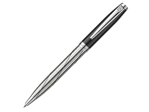 Ручка шариковая Pierre Cardin коллекция ЛЕВ 750 | LEO 750. Корпус - латунь и лак. Отделка и детали дизайна - сталь, хром, гравировка. Цвет - черный и серебристый. Упаковка Е-2.