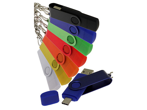 USB-флешка на 32 Гб 2 в 1 поворотный механизм, c дополнительным разъемом Type-C с одноцветным металлическим клипом, белый - рис 5.