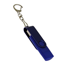 USB-флешка на 16 Гб 2 в 1 поворотный механизм, c дополнительным разъемом Type-C с одноцветным металлическим клипом, синий