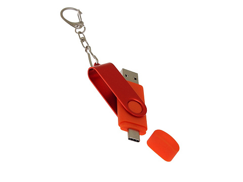 USB-флешка на 64 Гб 2 в 1 поворотный механизм, c дополнительным разъемом Type-C с одноцветным металлическим клипом, красный - рис 4.
