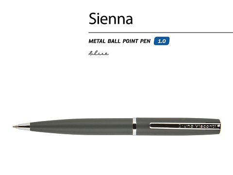 Ручка Sienna шариковая  автоматическая, серый металлический корпус soft-touch, 1.0 мм, синяя - рис 2.