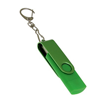 USB-флешка на 16 Гб 2 в 1 поворотный механизм, c дополнительным разъемом Type-C с одноцветным металлическим клипом, зеленый